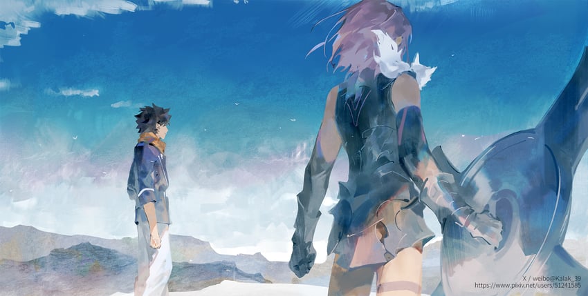 mash kyrielight, fujimaru ritsuka, and fou (fate and 1 more) drawn by kalak_39