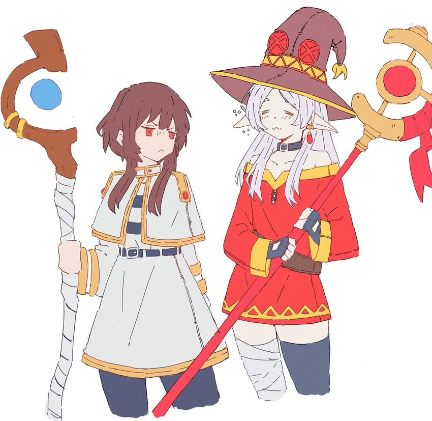 frieren and megumin (kono subarashii sekai ni shukufuku wo! and 1 more) drawn by lucy_mel0