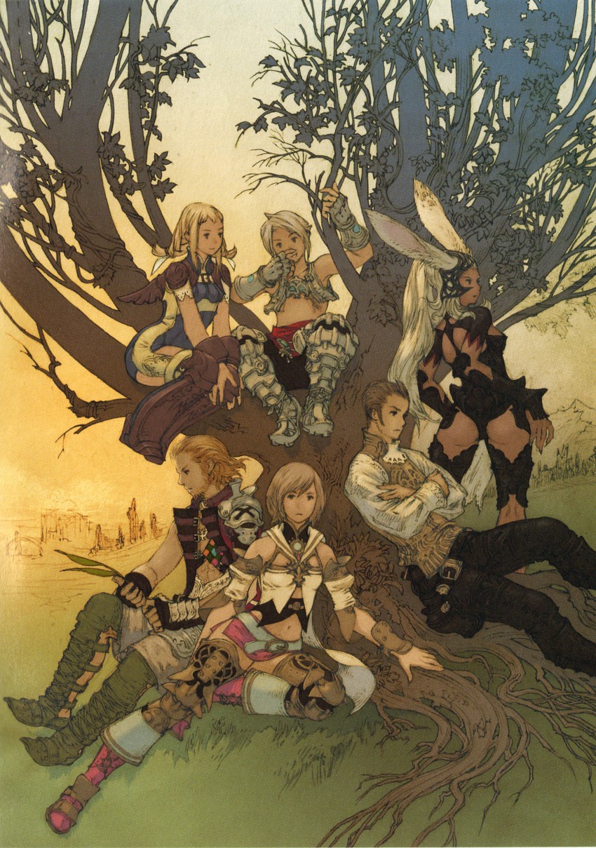 fran, penelo, ashelia b'nargin dalmasca, vaan, balthier, and 1 more (final fantasy and 1 more) drawn by yoshida_akihiko