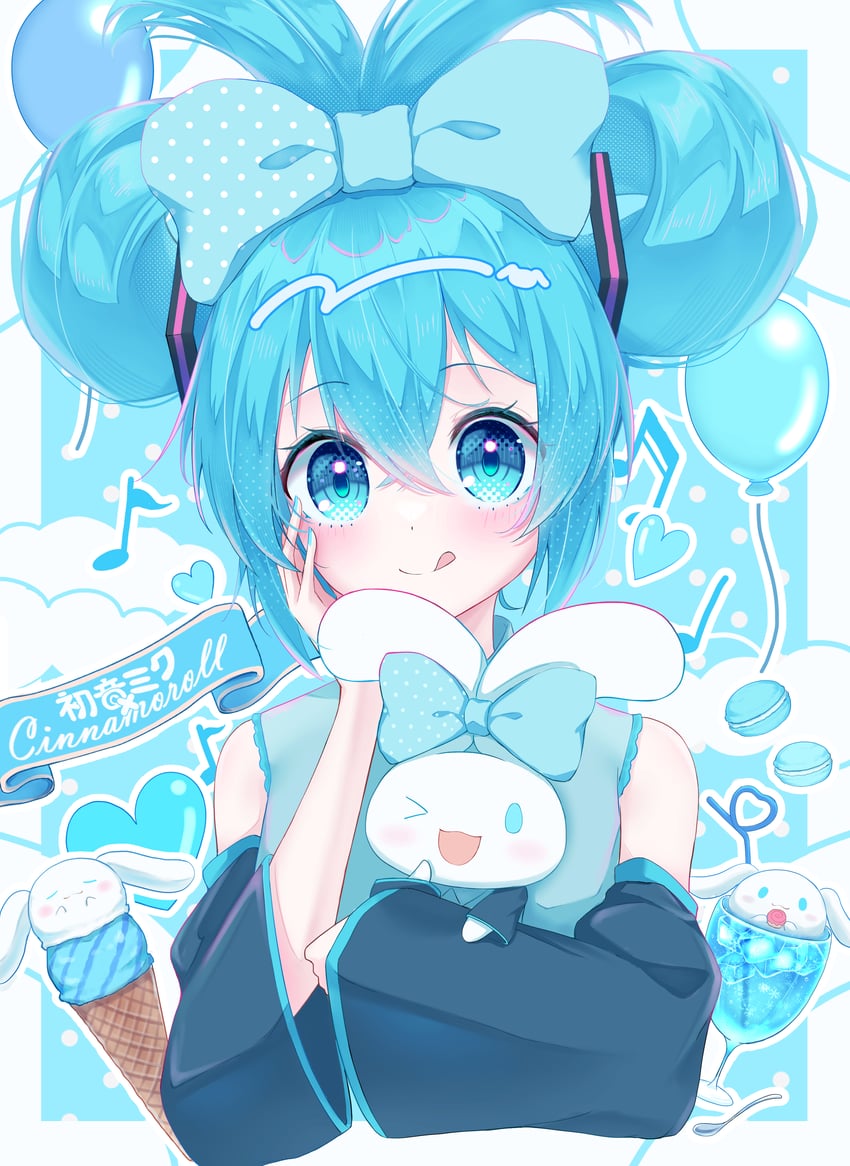 hatsune miku, cinnamoroll, and cinnamiku (vocaloid and 2 more) drawn by tama_sera279