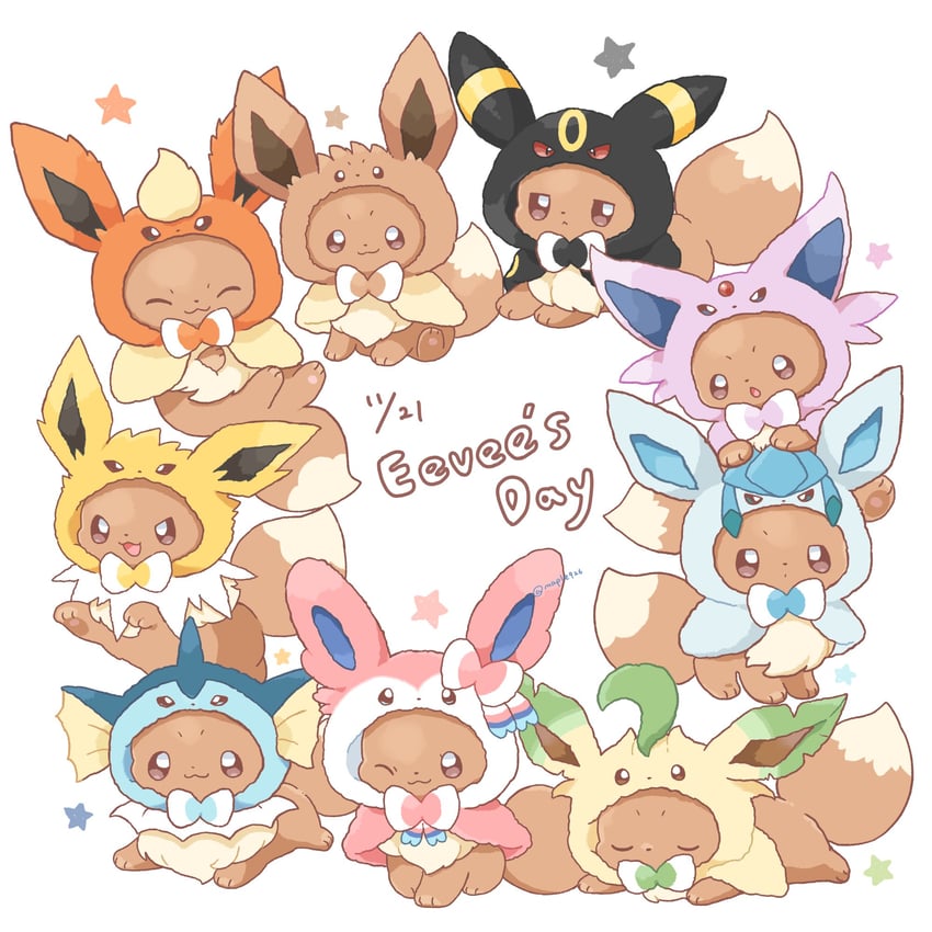 eevee, sylveon, umbreon, glaceon, vaporeon, and 4 more (pokemon) drawn by kana_(maple926)