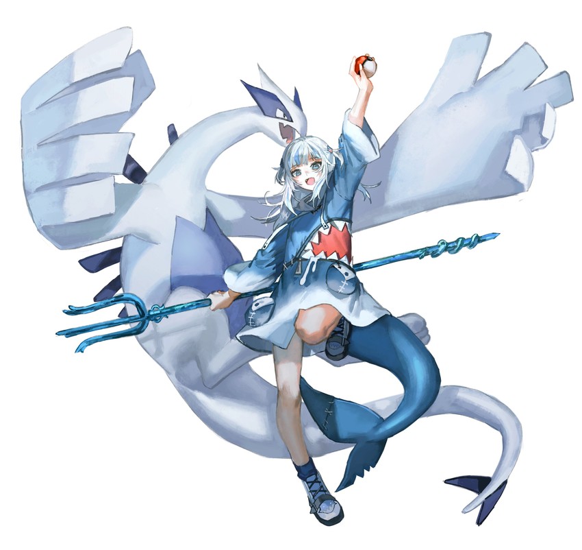 gawr gura and lugia (pokemon and 2 more) drawn by quasarcake