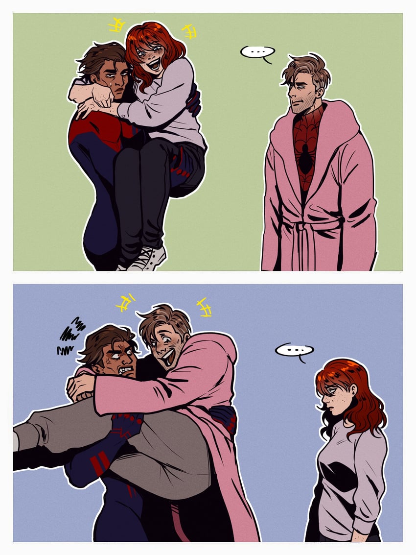 miguel o'hara, mary jane watson, and peter b parker (marvel and 3 more) drawn by nakariiale