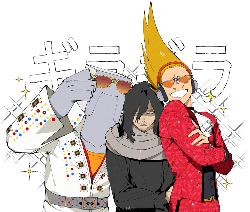 aizawa shota, present mic, and cementoss (boku no hero academia) drawn by kaido_(kaido_ggg)