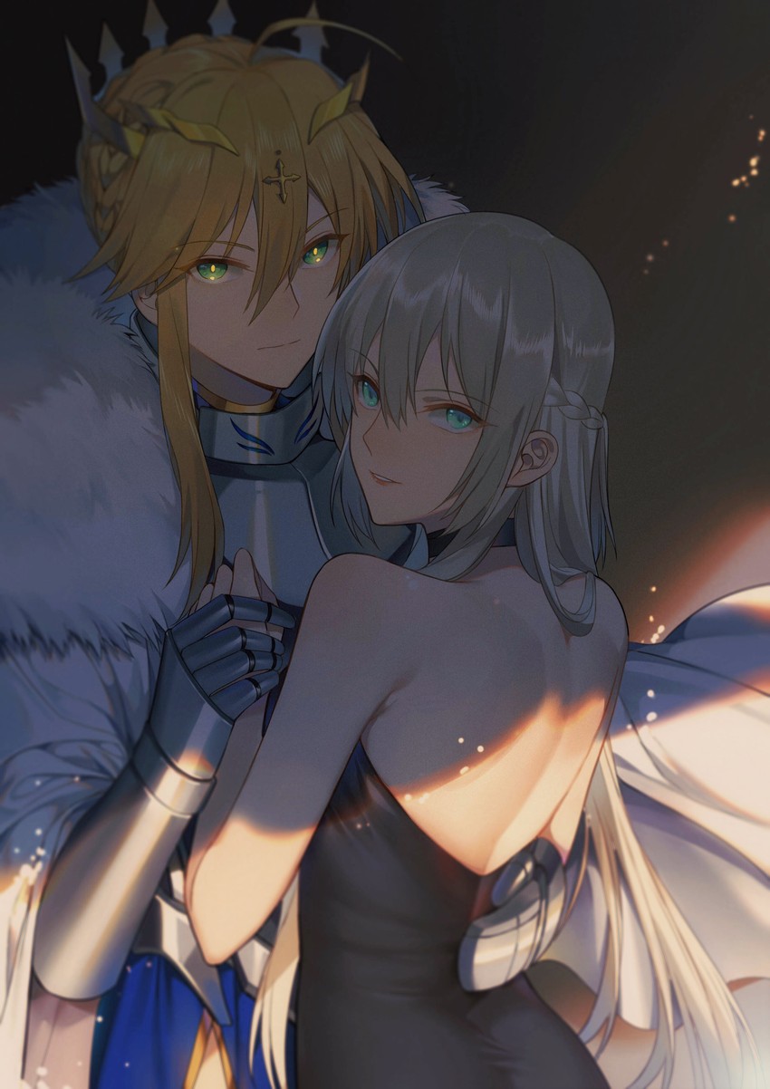 artoria pendragon, morgan le fay, and lion king (fate and 2 more) drawn by yorukun