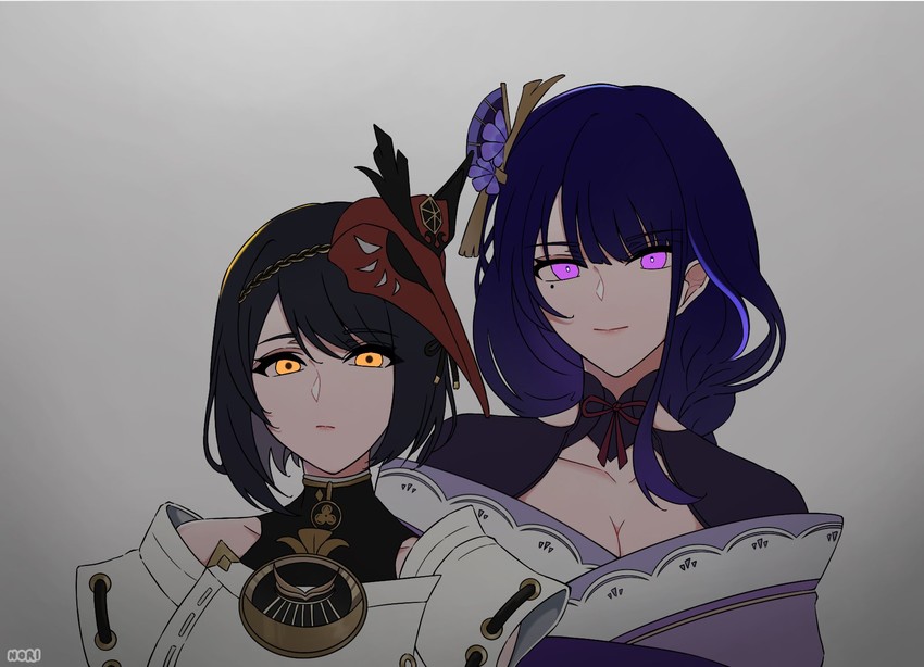raiden shogun and kujou sara (genshin impact) drawn by nori_atk