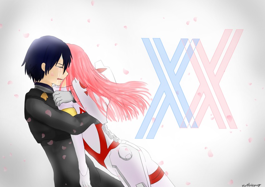 zero two and hiro (darling in the franxx) drawn by flyupintothesky357
