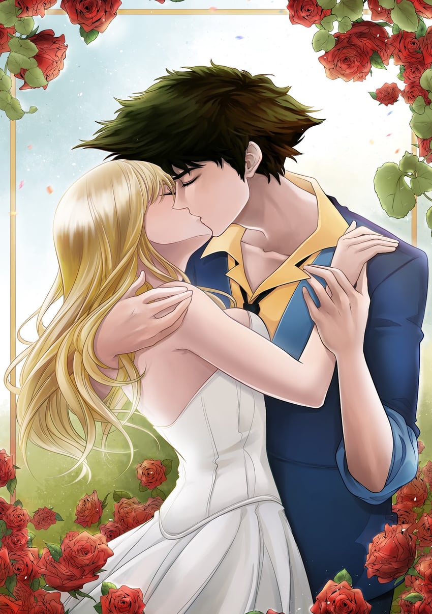 spike spiegel and julia (cowboy bebop) drawn by ciphz_ink