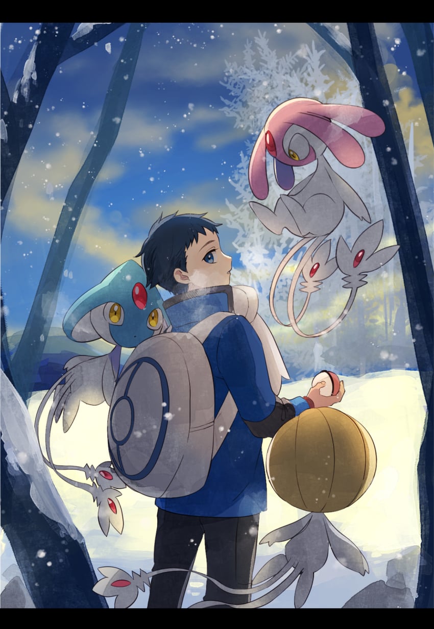 lucas, mesprit, azelf, and uxie (pokemon and 2 more) drawn by yukin_(es)