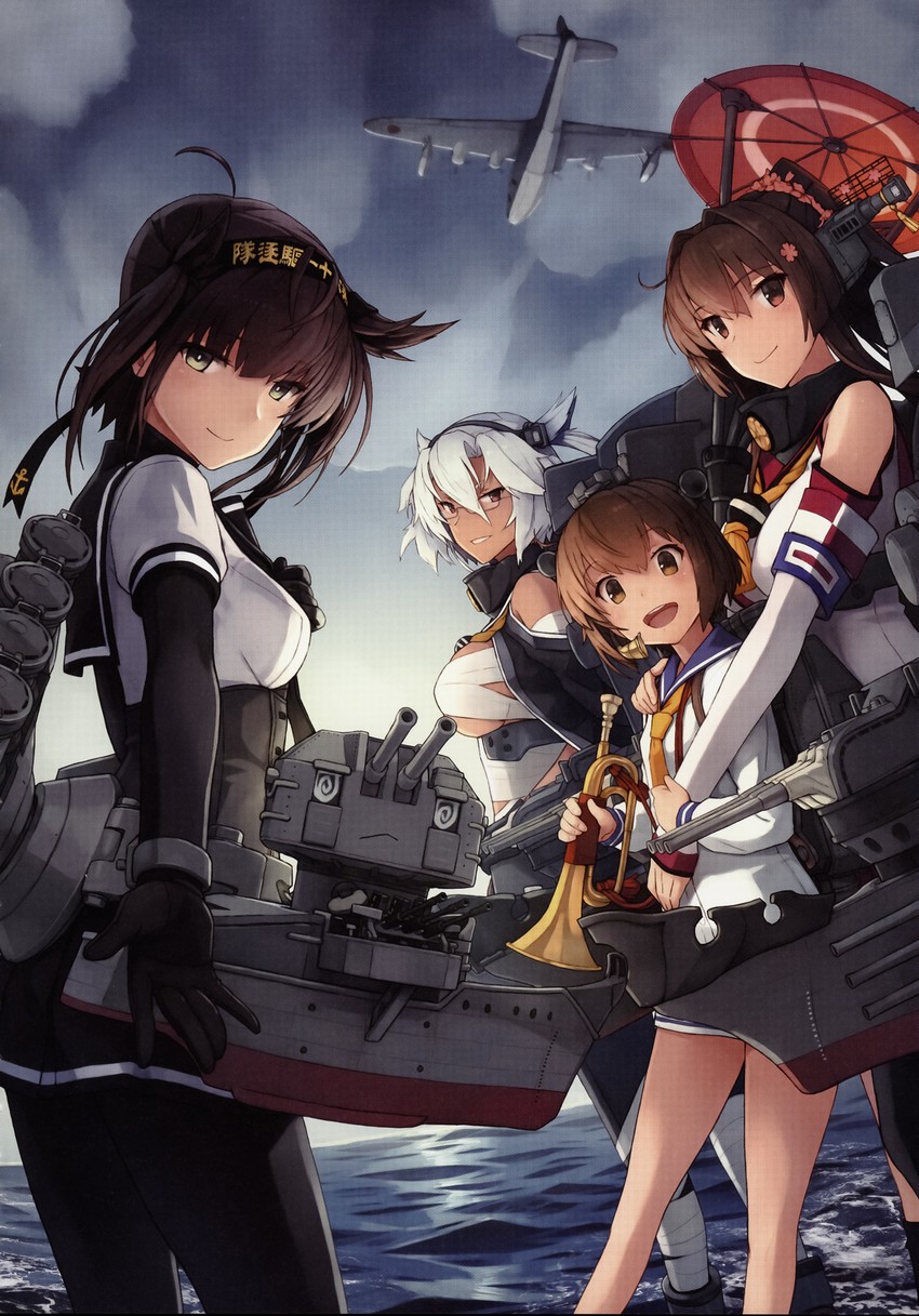 yamato, yukikaze, musashi, hatsuzuki, chou-10cm-hou-chan, and 1 more (kantai collection) drawn by shizuma_yoshinori