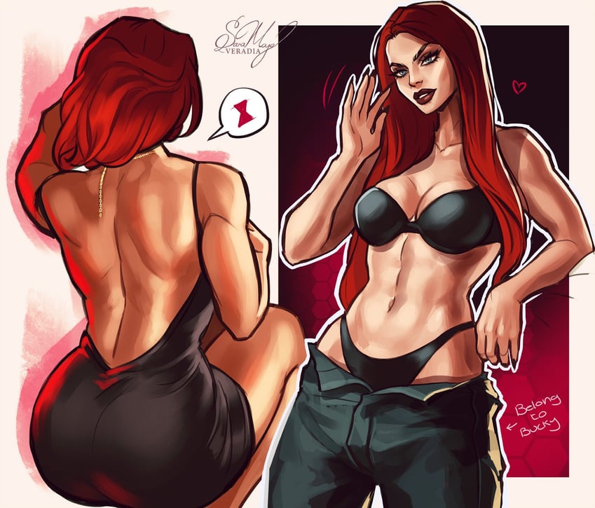 black widow and natasha romanoff (marvel and 2 more) drawn by veradia