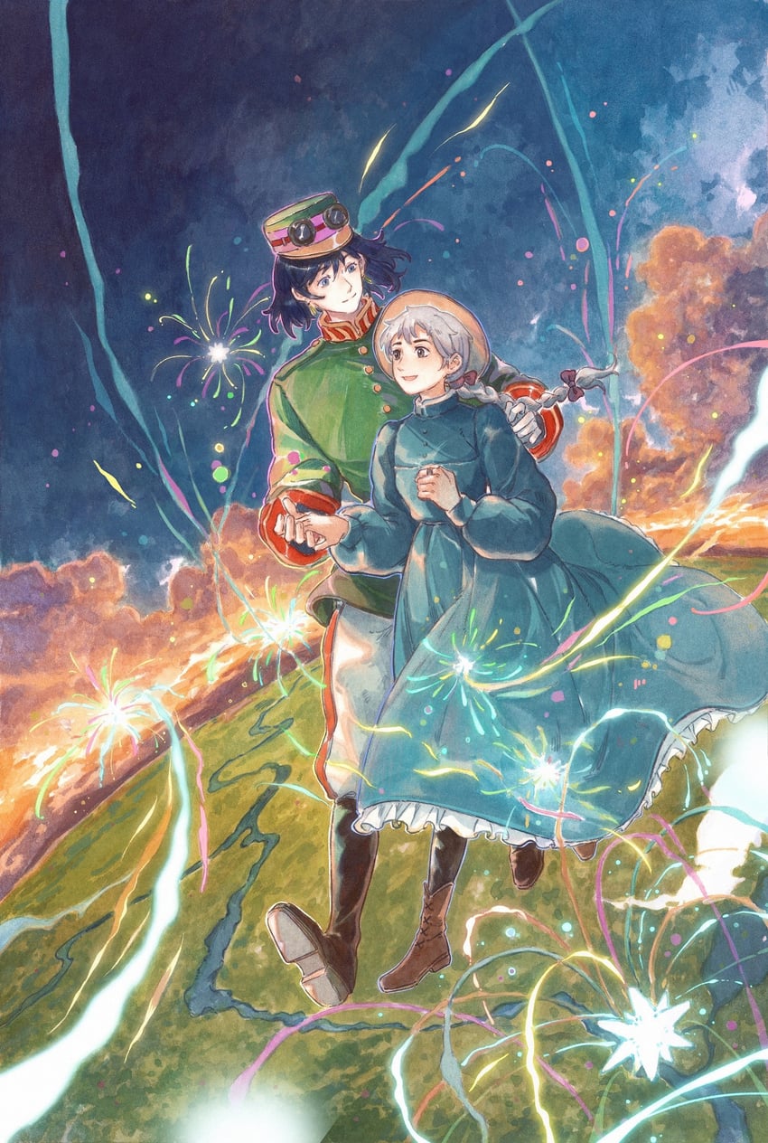 howl pendragon and sophie hatter (howl no ugoku shiro) drawn by 9484gu