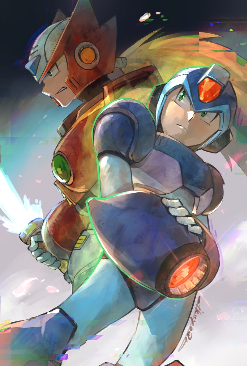 zero and x (mega man and 1 more) drawn by ikuyoan