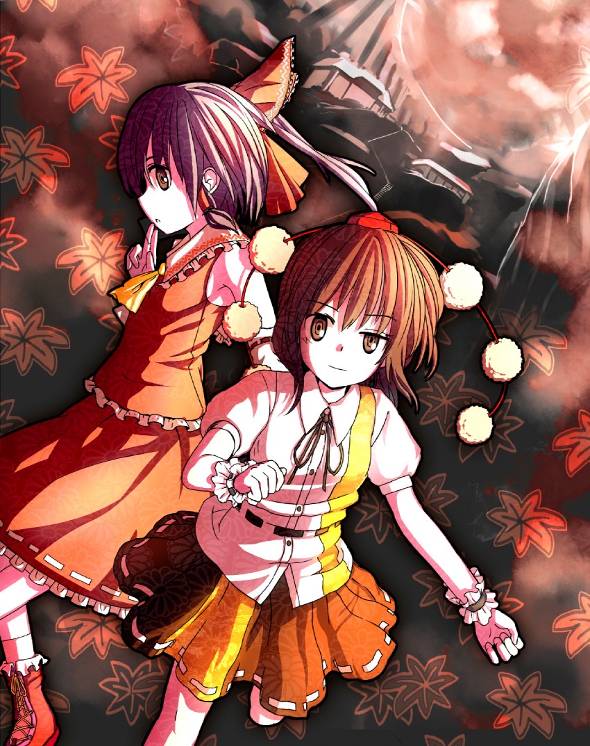 hakurei reimu and shameimaru aya (touhou) drawn by organ_derwald