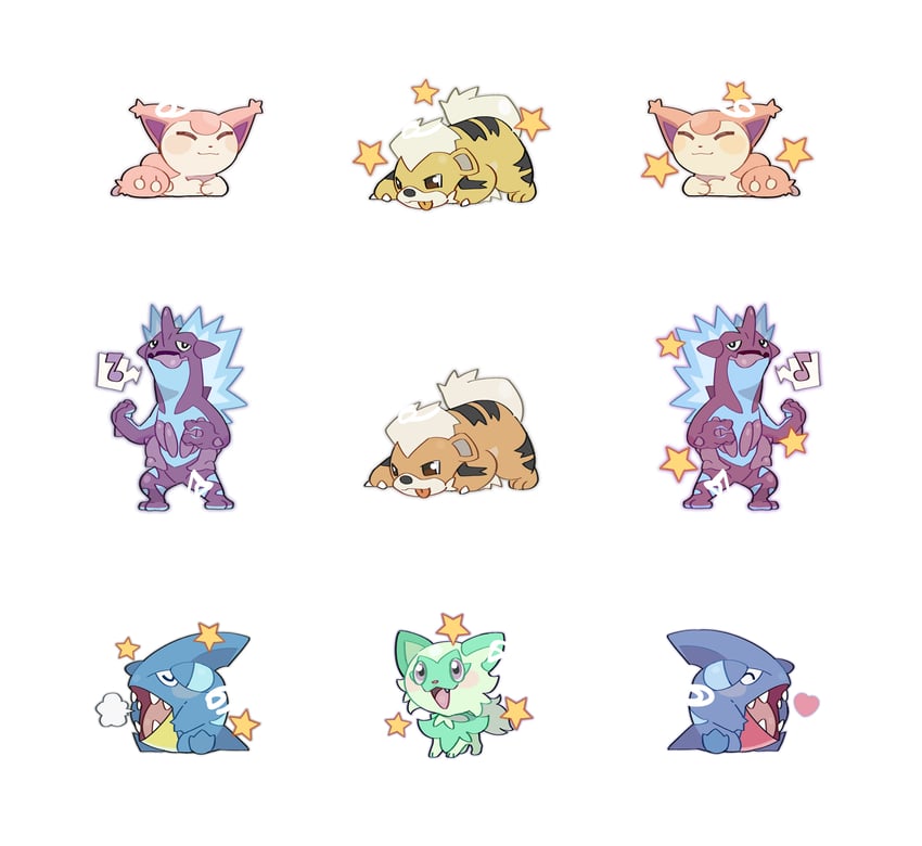 meowscarada, skitty, growlithe, gible, and toxtricity (pokemon) drawn by pokeradio