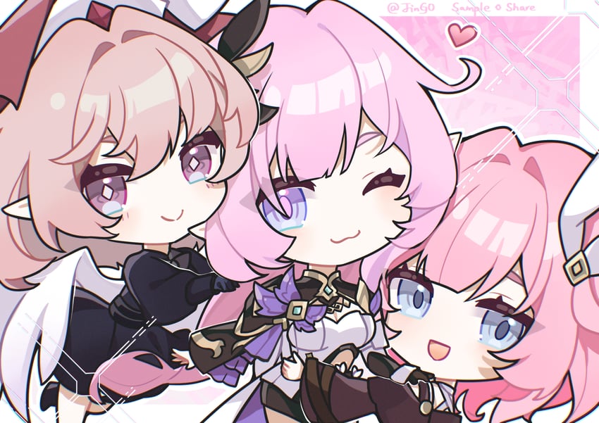 elysia, cyrene, inoue marina, yanning, and falkenhayn mercenary leader (honkai and 3 more) drawn by zhui_ming_jin_ge