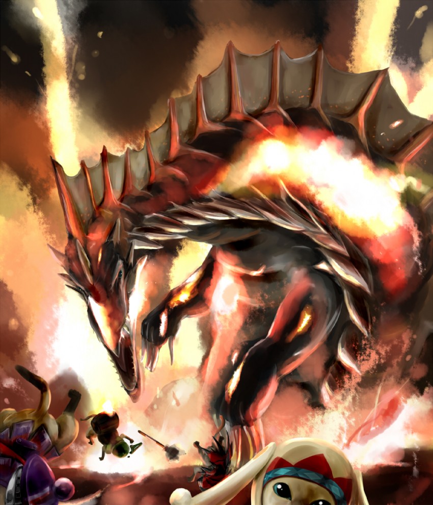monster hunter, player palico, and agnaktor (monster hunter and 1 more) drawn by ban_(777purin)