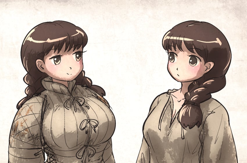 twin braids sister and single braid sister (ordo mediare sisters) drawn by ironlily