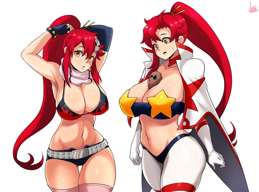 yoko littner, boota, and space yoko (tengen toppa gurren lagann) drawn by jmg