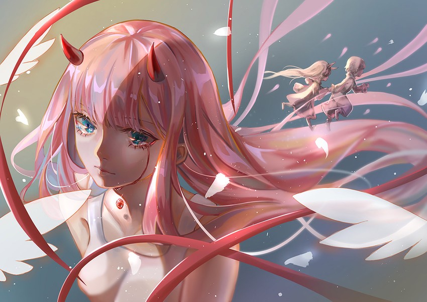 zero two and hiro (darling in the franxx) drawn by juanone88