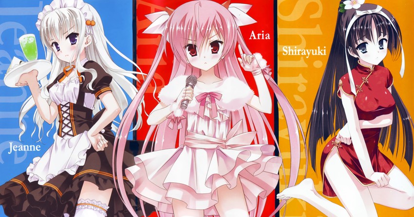 kanzaki h. aria, hotogi shirayuki, and jeanne d'arc (hidan no aria) drawn by kobuichi