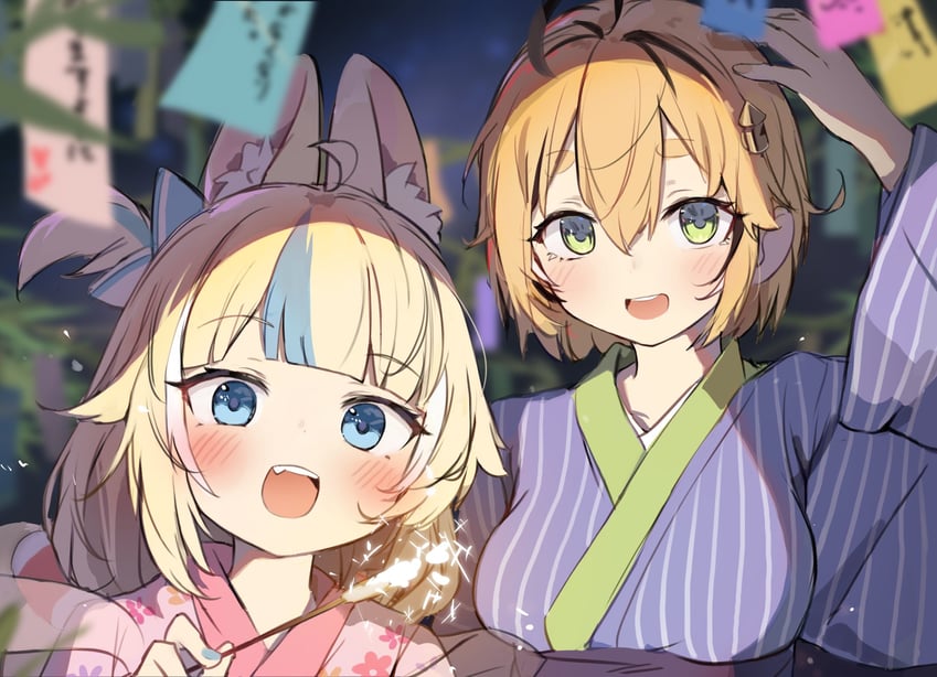 sameko saba and dooby (indie virtual youtuber) drawn by orobou