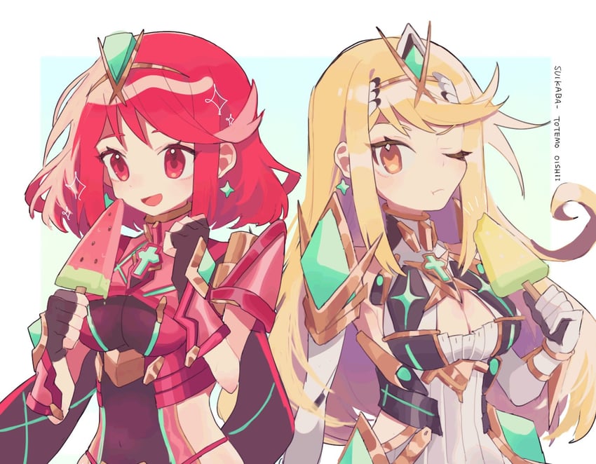 pyra and mythra (xenoblade chronicles and 1 more) drawn by cheese_dakke