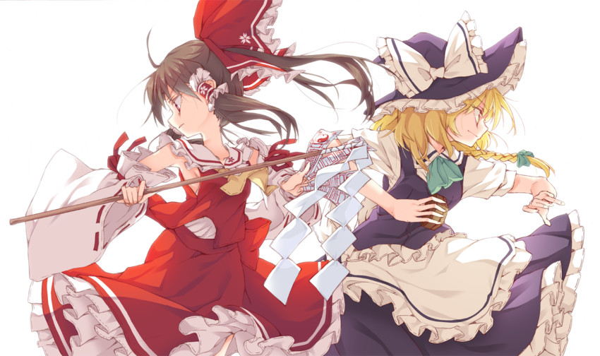 hakurei reimu and kirisame marisa (touhou) drawn by ina_(inadahime)