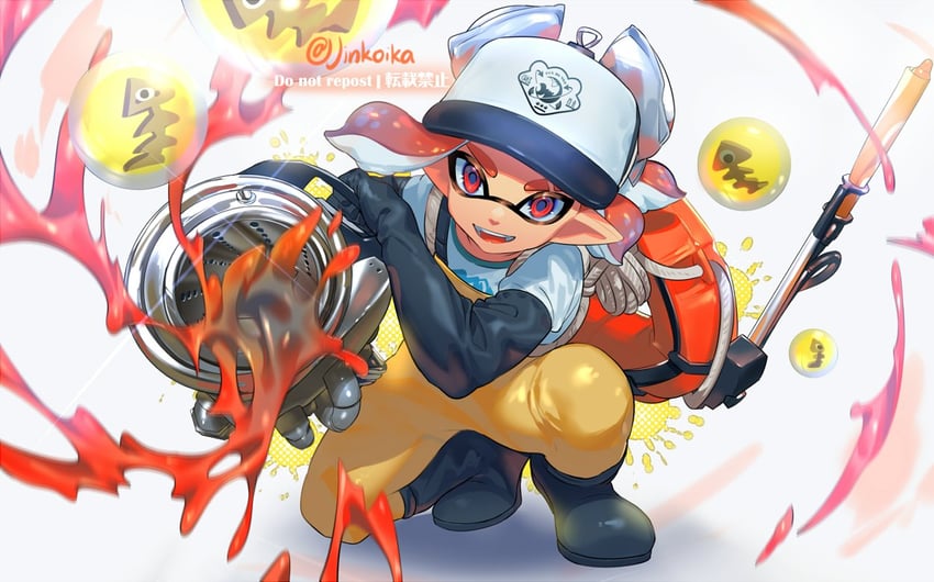 inkling player character and inkling boy (splatoon) drawn by jinkoika