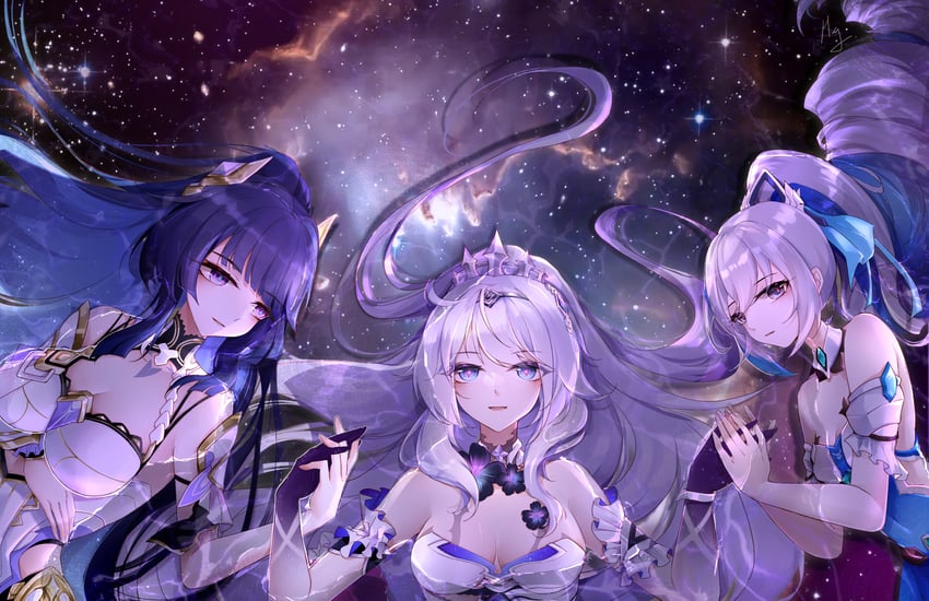 kiana kaslana, raiden mei, and bronya zaychik (honkai and 1 more) drawn by shuiyinzijun