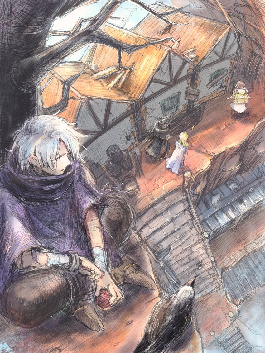 therion, tressa colzione, ophilia clement, and cyrus albright (octopath traveler and 1 more) drawn by qqqqqli