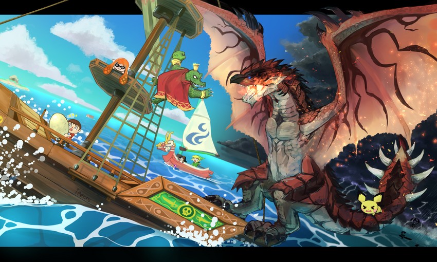 link, inkling player character, inkling girl, pichu, toon link, and 6 more (pokemon and 12 more) drawn by ippers