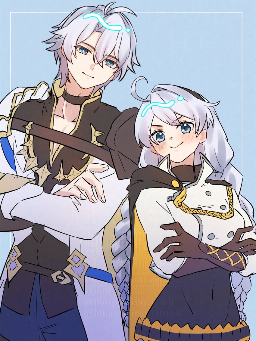 kiana kaslana and phainon (honkai and 2 more) drawn by dmr_pic