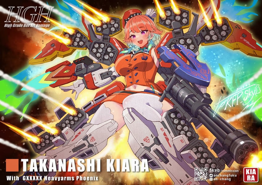 takanashi kiara and gundam heavyarms (hololive and 3 more) drawn by an-chang