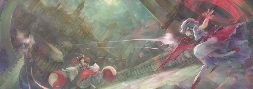 hakurei reimu and remilia scarlet (touhou) drawn by tori_(qqqt)