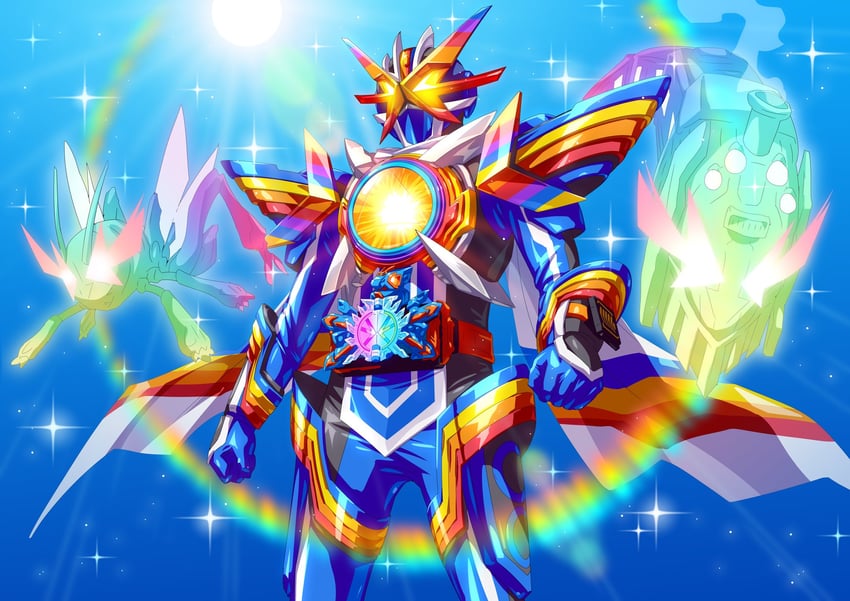 kamen rider gotchard, hopper 1, kamen rider rainbow gotchard, and steamliner (kamen rider and 1 more) drawn by otokamu