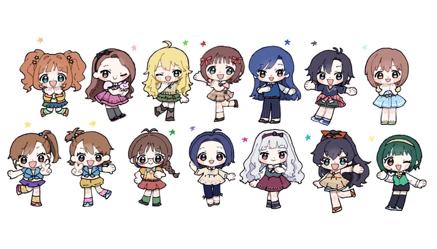 hoshii miki, kisaragi chihaya, amami haruka, kikuchi makoto, shijou takane, and 10 more (idolmaster) drawn by nekozuka_(duka_nkdk)