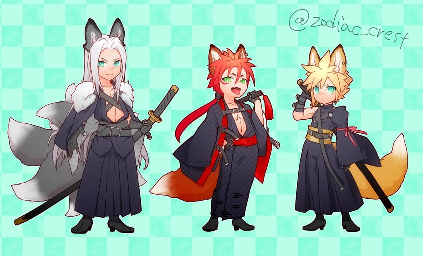 cloud strife, sephiroth, and reno (final fantasy and 2 more) drawn by rukashio