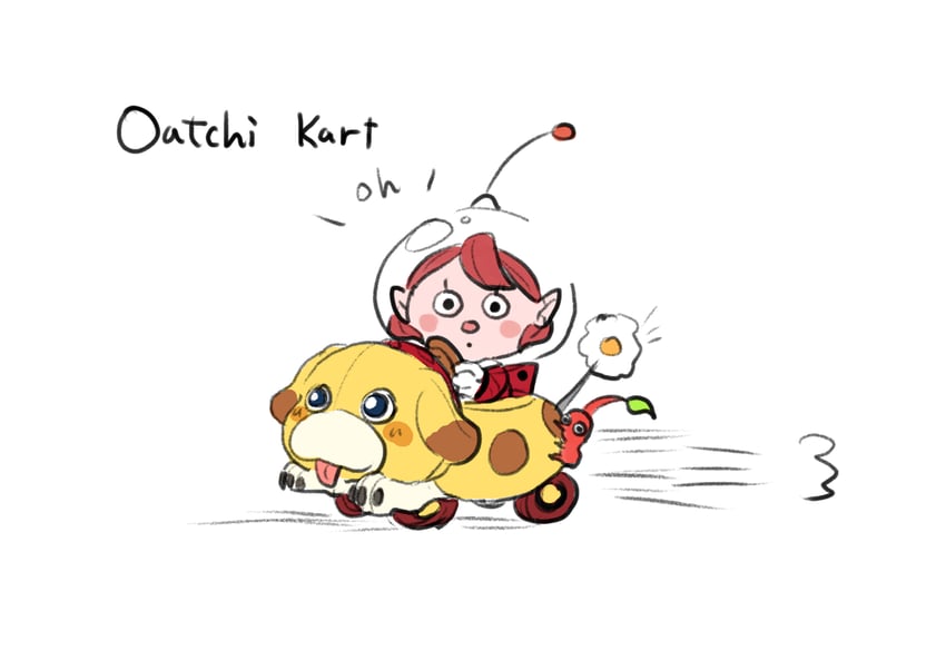 red pikmin, rescue officer, and oatchi (mario and 3 more) drawn by usuba_(hatomugip)