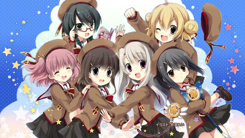 illyasviel von einzbern, miyu edelfelt, magical ruby, magical sapphire, katsura mimi, and 3 more (fate and 1 more) drawn by izumi_rei