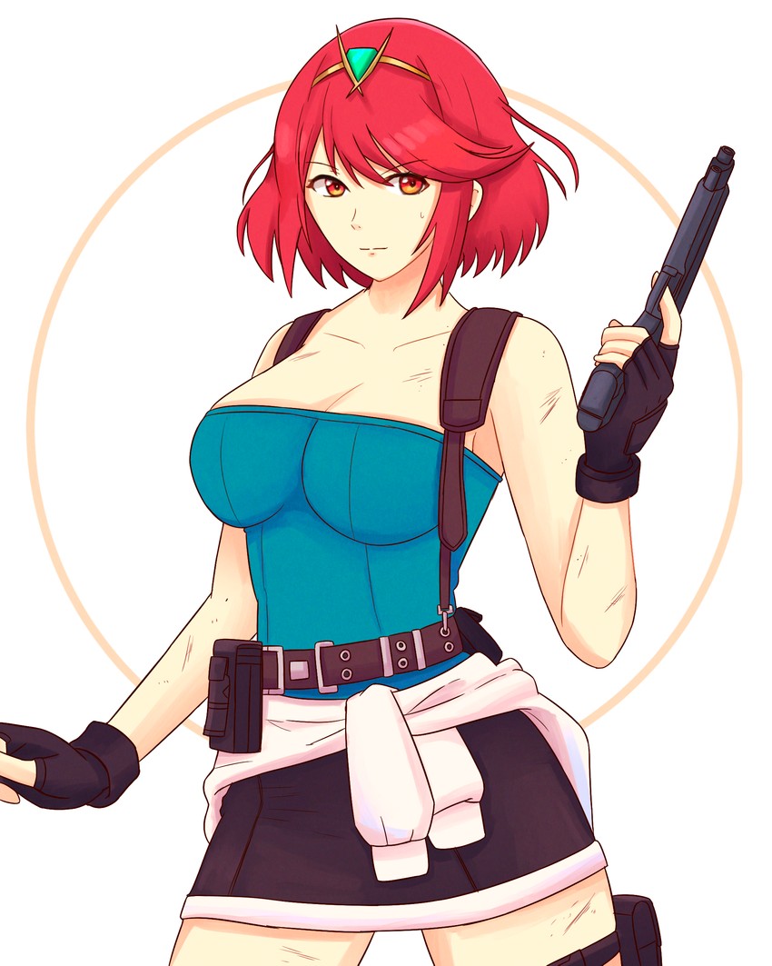 pyra and jill valentine (xenoblade chronicles and 2 more) drawn by truejekart