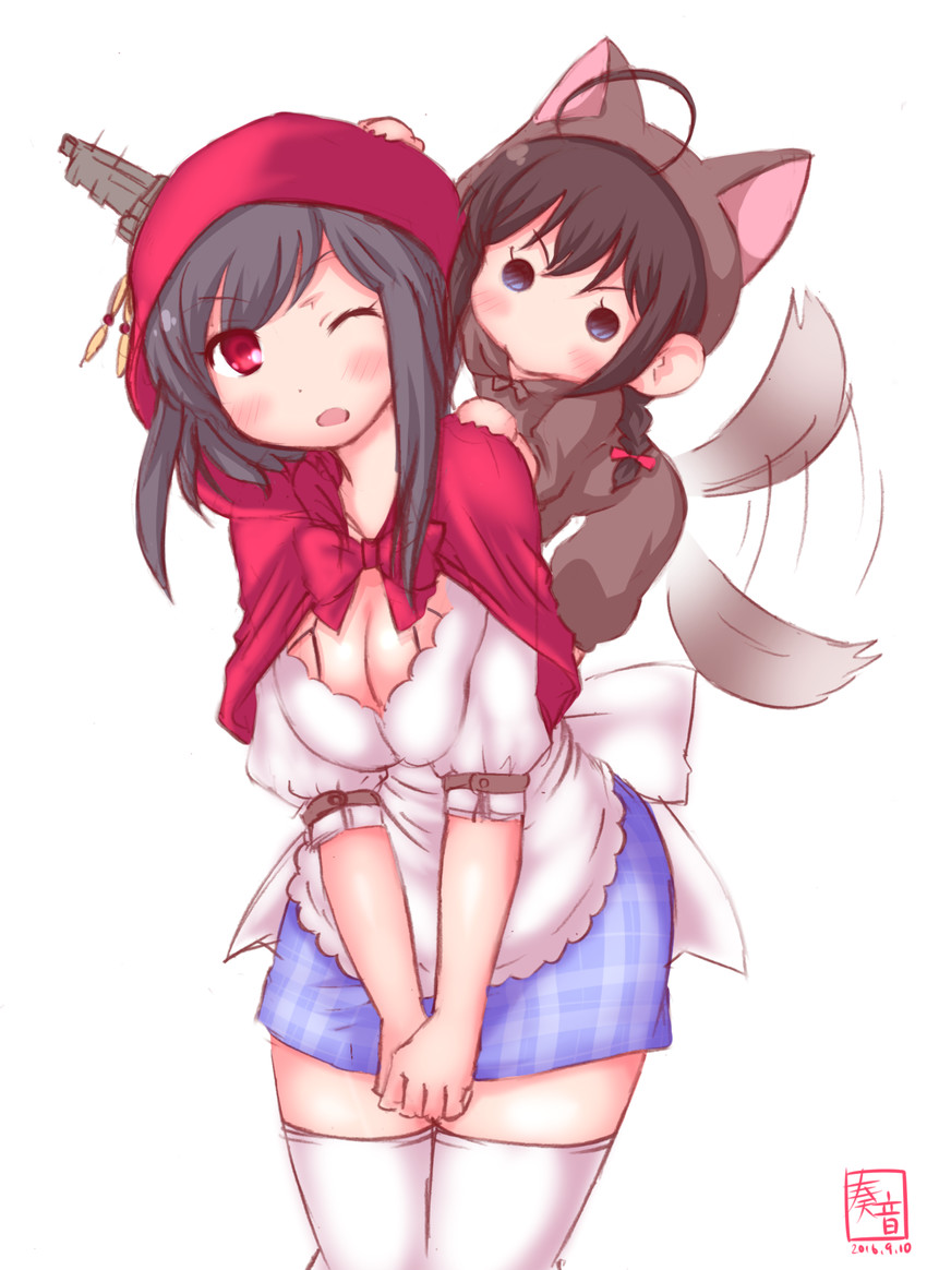 shigure, yamashiro, little red riding hood, and big bad wolf (kantai collection and 1 more) drawn by kanon_(kurogane_knights)
