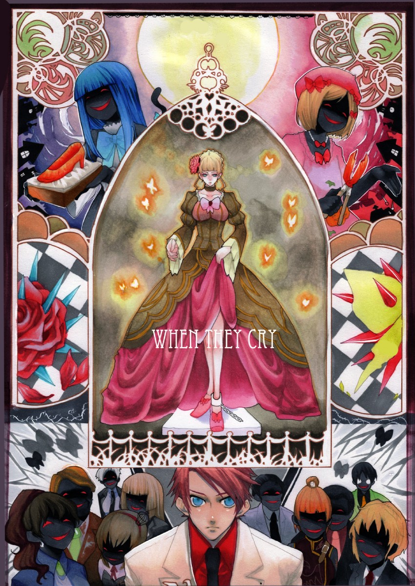 beatrice, ushiromiya battler, frederica bernkastel, ushiromiya maria, lambdadelta, and 9 more (umineko no naku koro ni) drawn by noppo