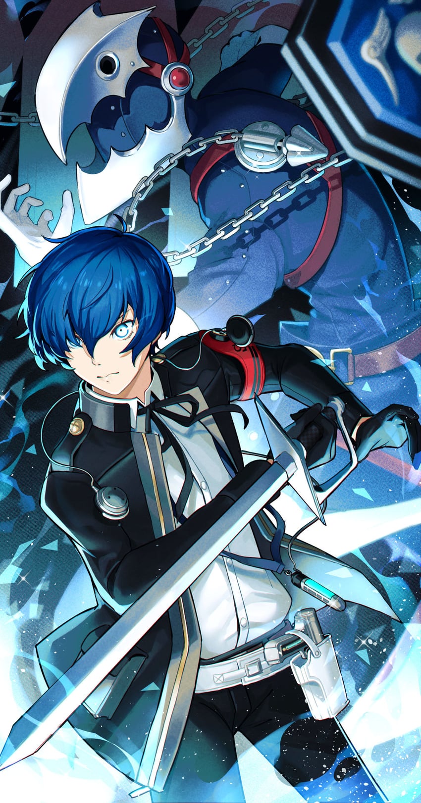 yuuki makoto and thanatos (persona and 2 more) drawn by kuki_tan