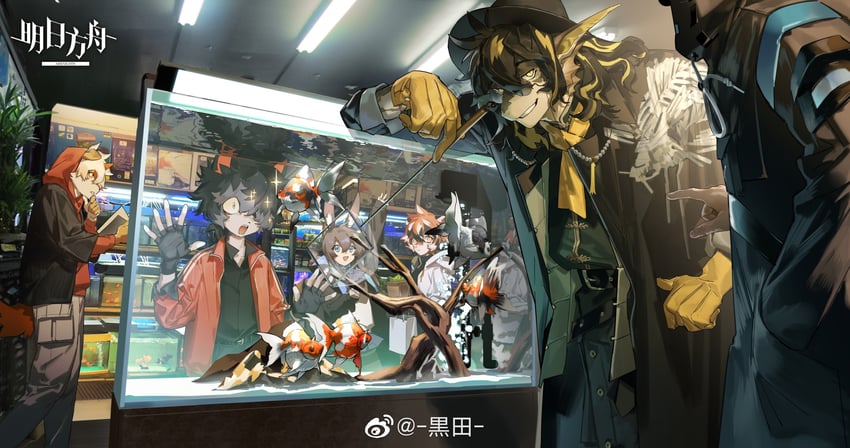 doctor, amiya, hung, waai fu, lee, and 1 more (arknights) drawn by kuroblood