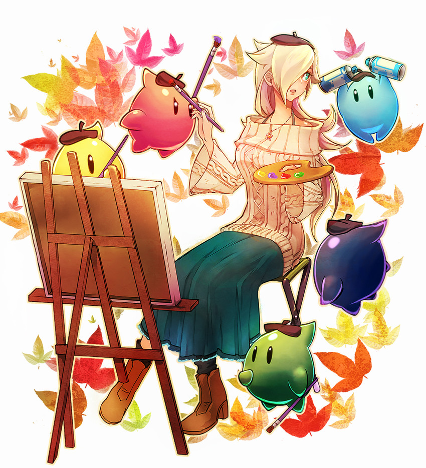 rosalina, luma, blue luma, red luma, polari, and 1 more (mario and 1 more) drawn by poo
