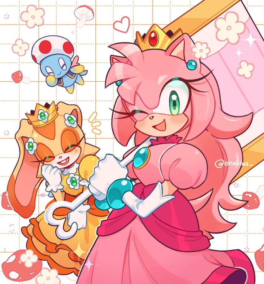 princess peach, amy rose, princess daisy, toad, cream the rabbit, and 2 more (mario and 1 more) drawn by einelitas