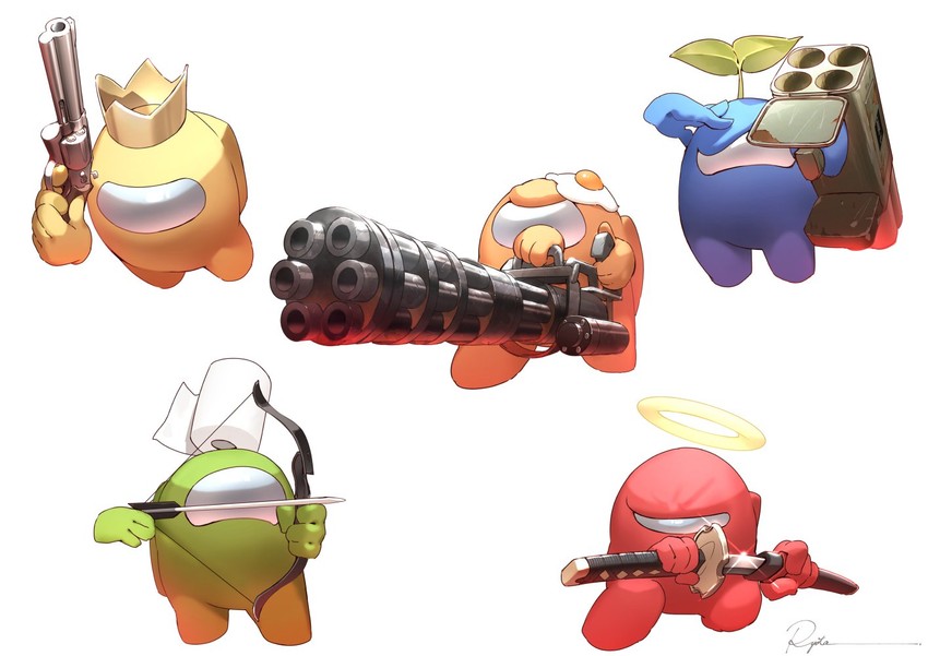 crewmate, blue, orange, lime, banana, and 1 more (among us) drawn by ryota_(ry_o_ta)