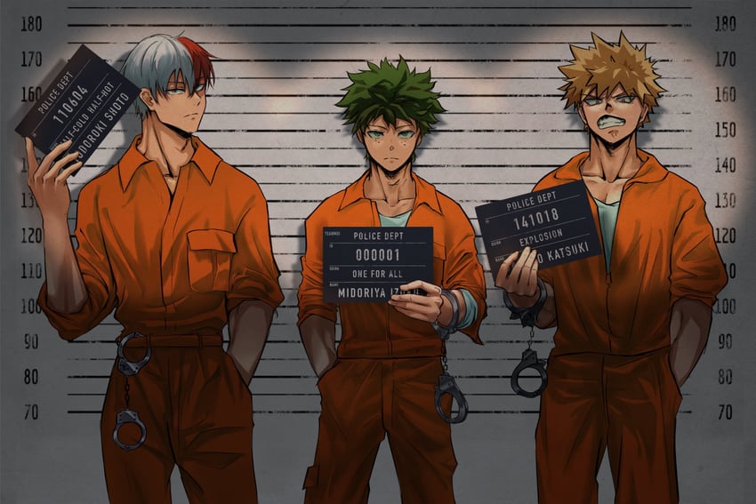 midoriya izuku, bakugou katsuki, and todoroki shoto (boku no hero academia) drawn by teanmoi