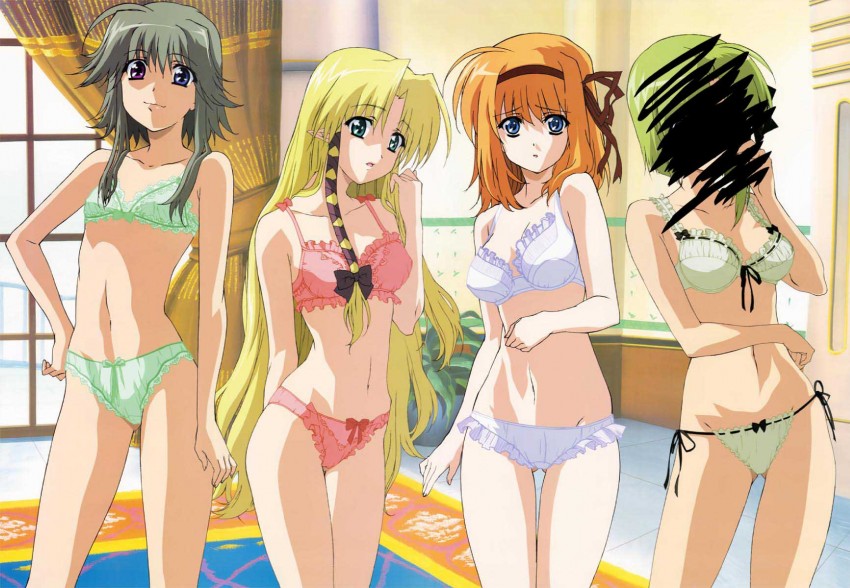 shigure asa, fuyou kaede, kareha, and mayumi thyme (shuffle!) drawn by hosoda_naoto